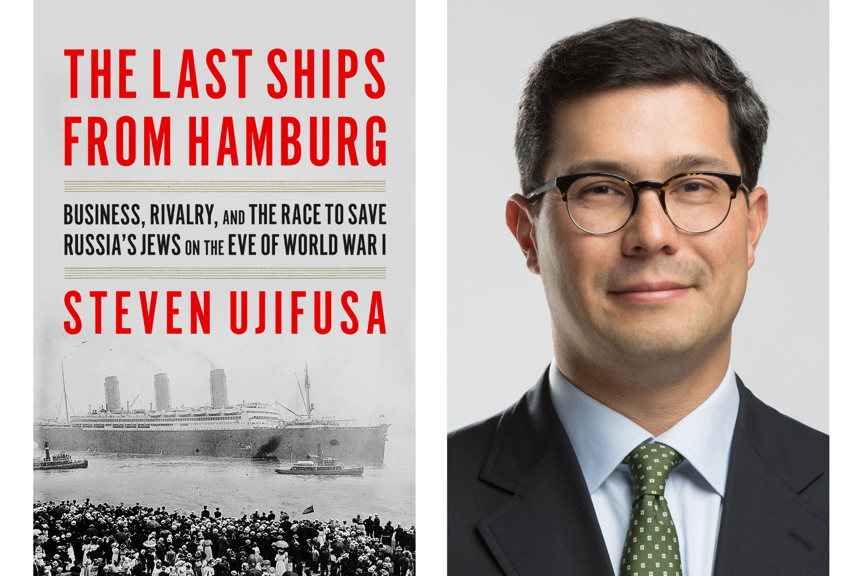 The cover of a book about World War One next to an image of a man in a suit 